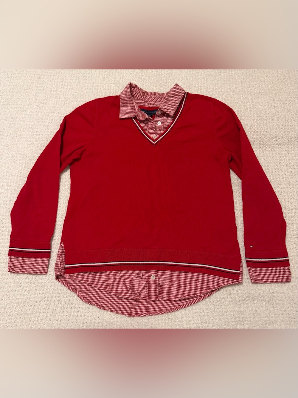 Tommy Hilfiger Women's Cornell Layered-Look V-Neck Pullover Sweater Size S